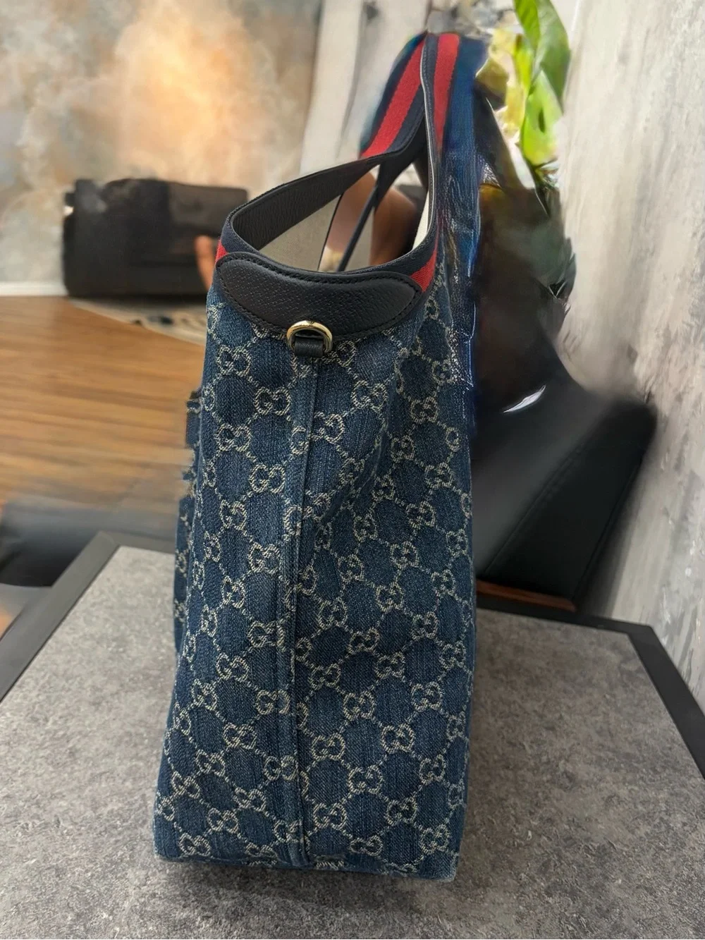 Gucci Giglio Large Tote Bag Blue & White GG Denim – Excellent Condition